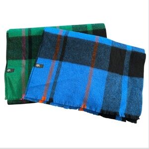 Lot of 2 Banana Republic Truckee Plaid Wool Scarves Blue and Green